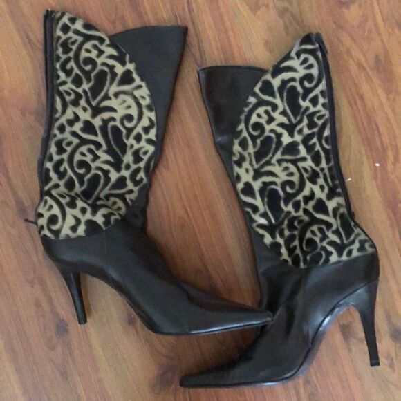 Vintage Max De Carlo unique leather boots ￼with fur trim 8.5 - Picture 1 of 8